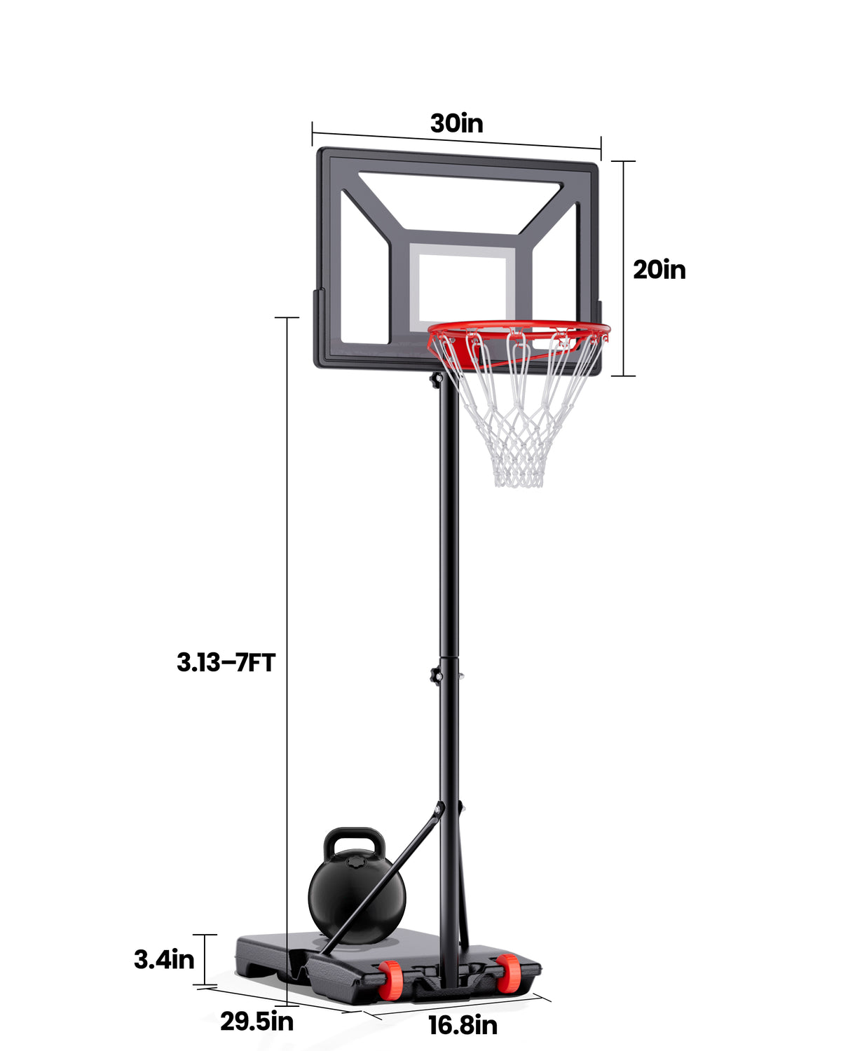 AWII Sport 30" Portable Basketball Hoop – Size Chart