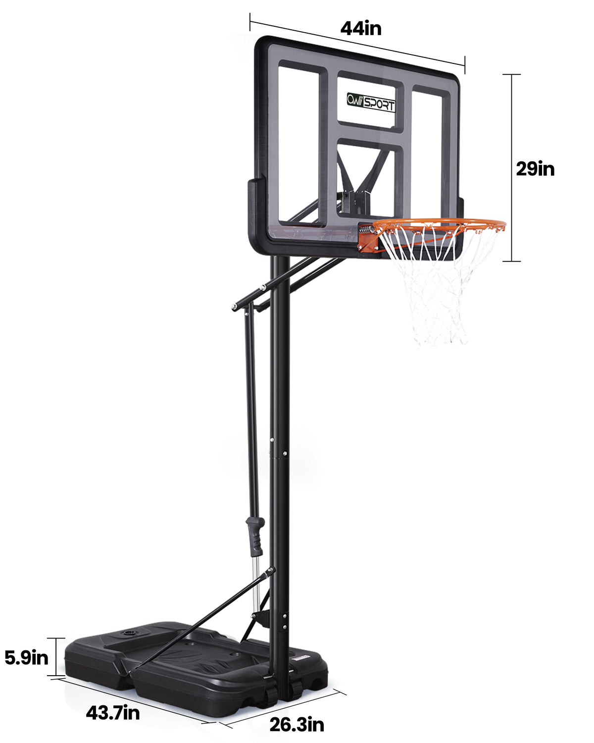 AWII Sport 44" Portable Basketball Hoop – Size Chart