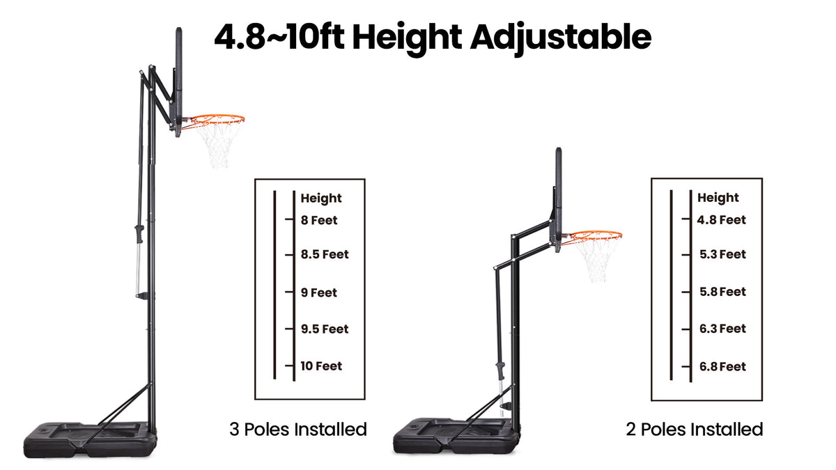 AWII Sport 48" Portable Basketball Hoop – 4.8–10 FT Height Adjustment in 10 Levels