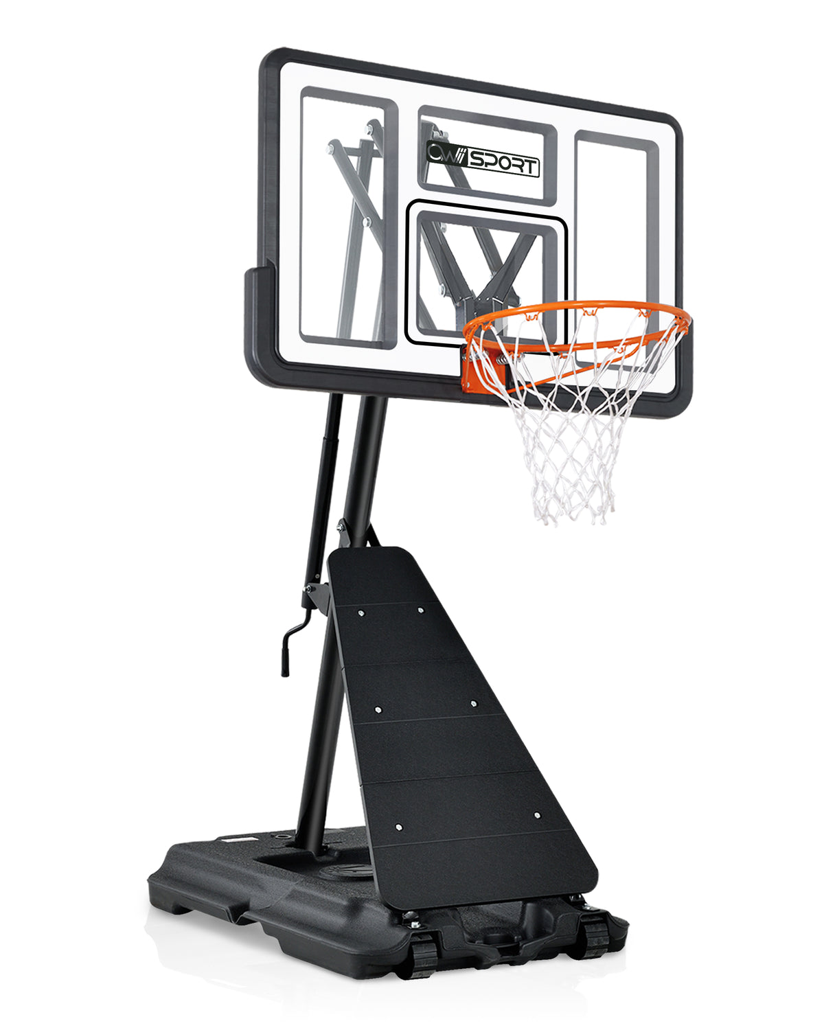 AWII Sport 48" Portable Basketball Hoop, White backboard, studio shot on white background.
