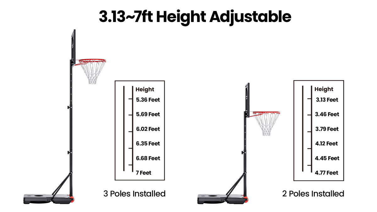 AWII Sport 30" Portable Basketball Hoop – 3.13–7 FT Height Adjustment in 12 Levels