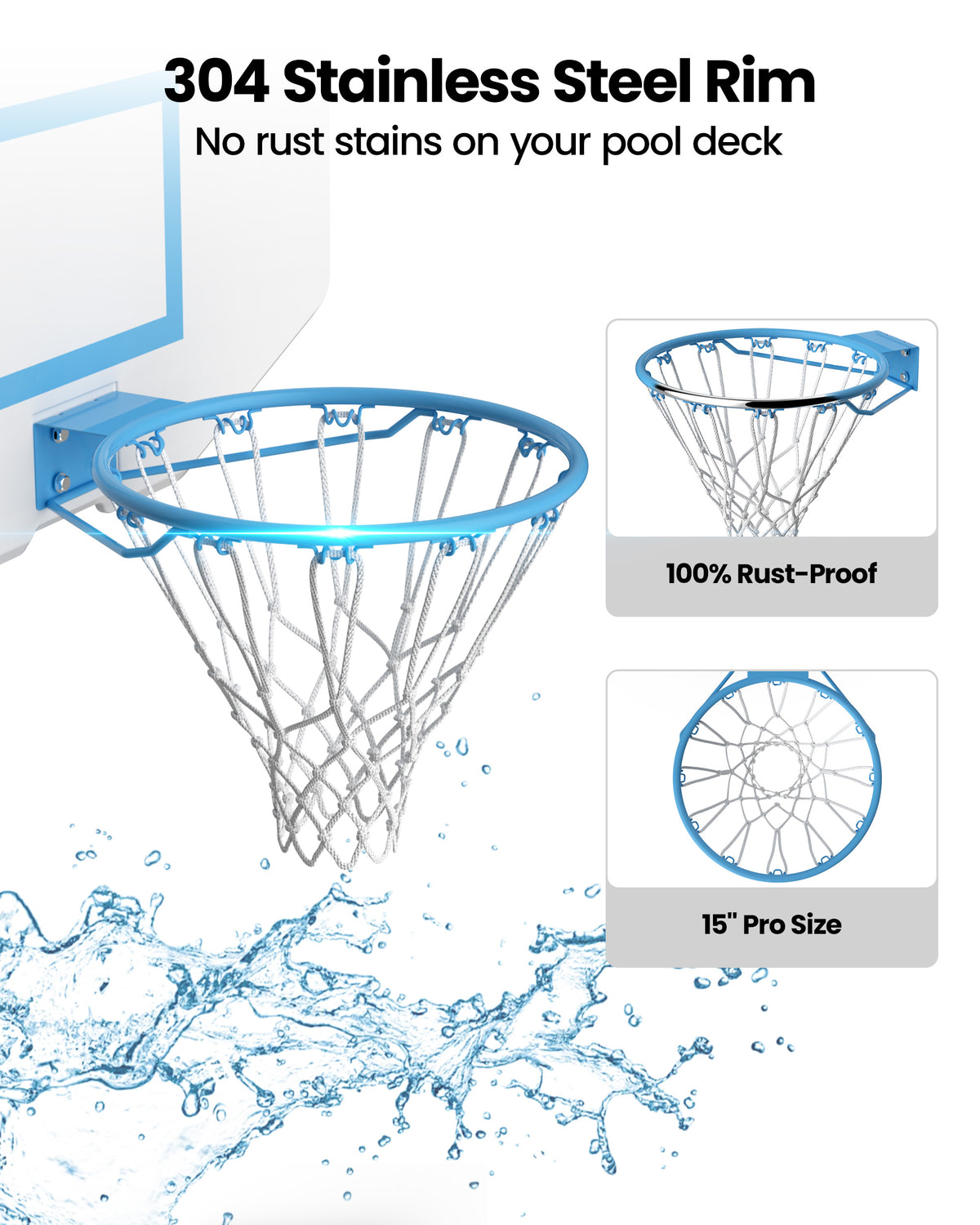 AWII Sport 36" Pool Basketball Hoop – 15 Inch 304 Stainless Steel Rim