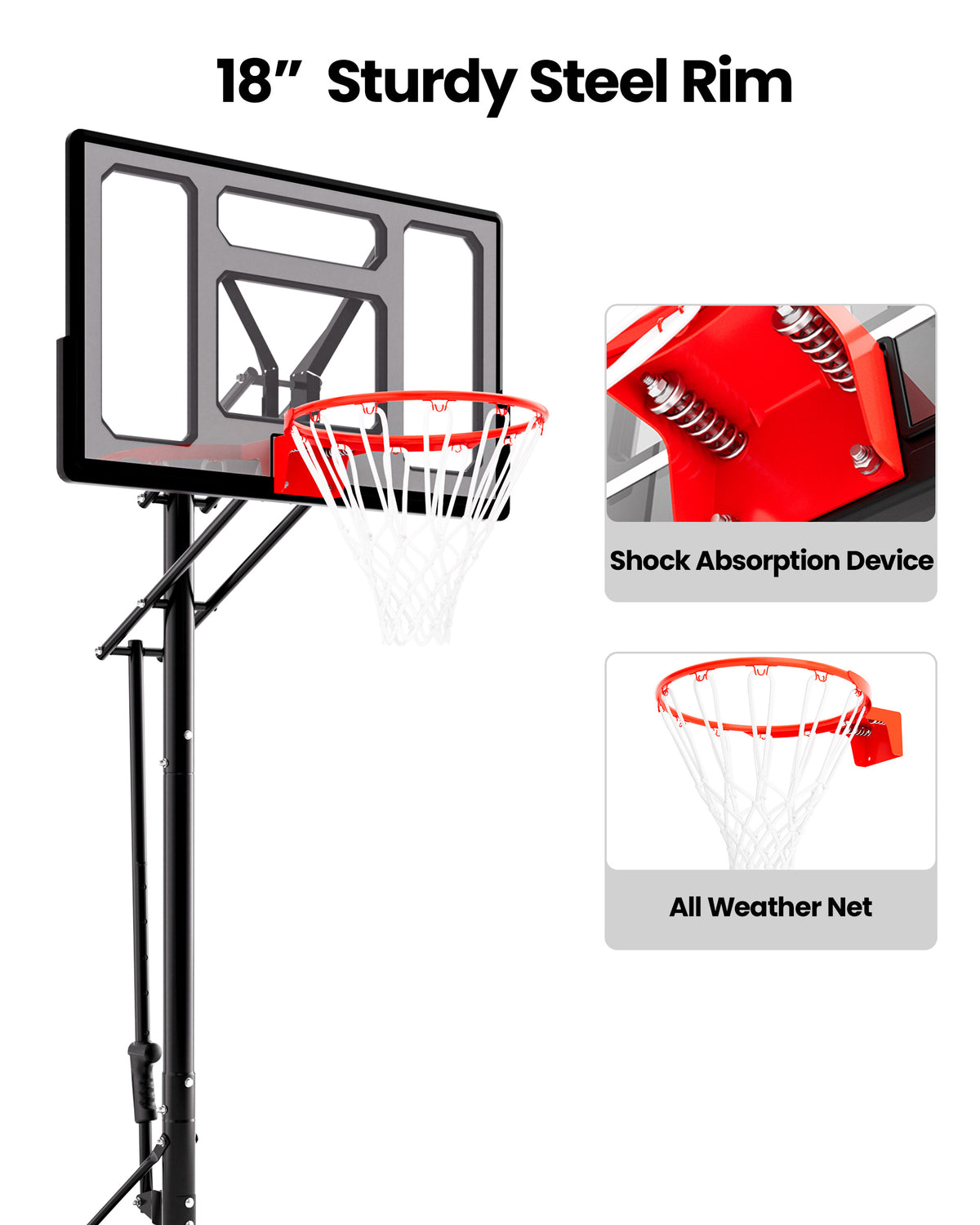 AWII Sport 40" Basketball Hoop – 18 Inch Steel Rim with All-Weather Net