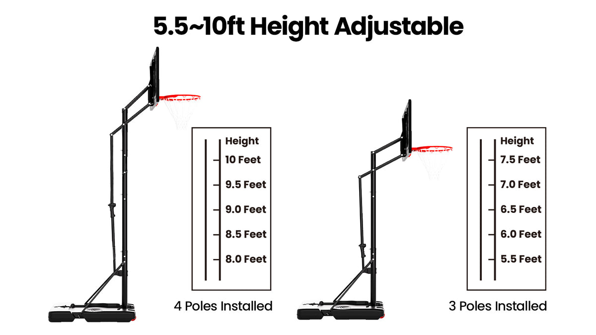 AWII Sport 40" Portable Basketball Hoop – 5.5–10 FT Height Adjustment in 10 Levels