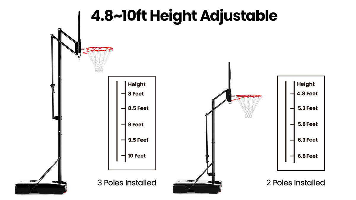 AWII Sport 44" Portable Basketball Hoop – 4.8–10 FT Height Adjustment in 10 Levels