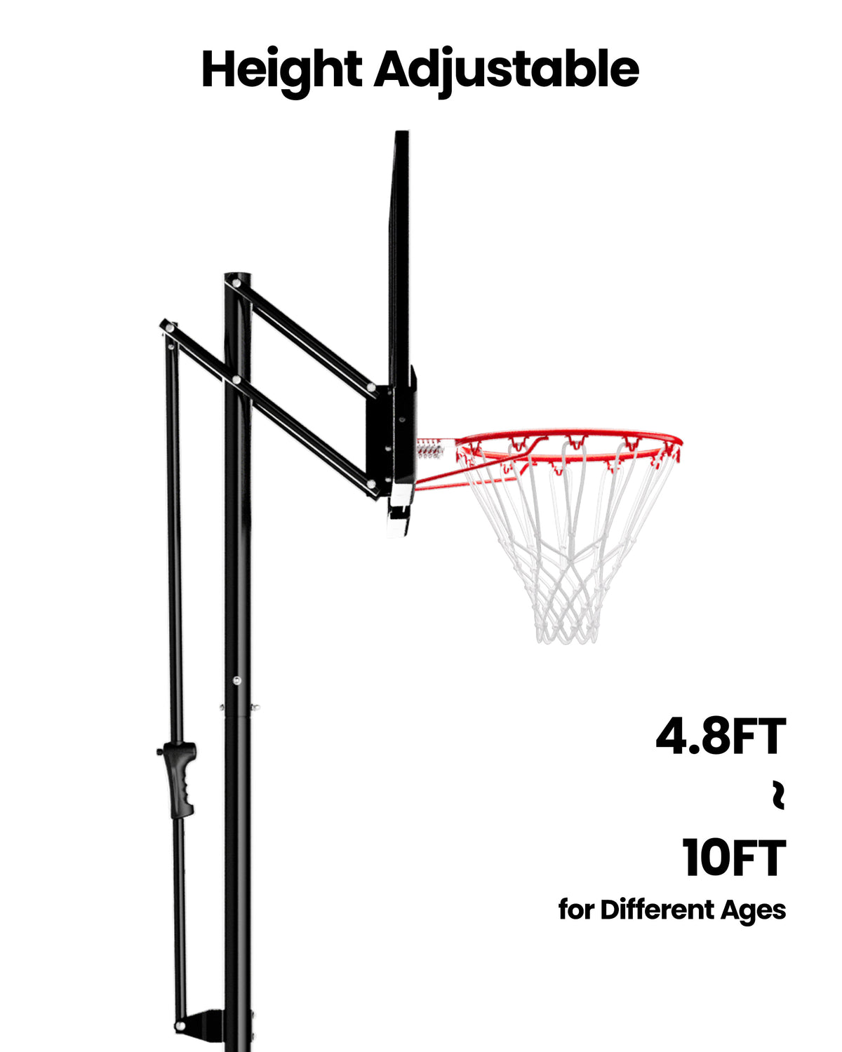 AWII Sport 44" Basketball Hoop – 4.8–10FT One-Button Height Adjustment