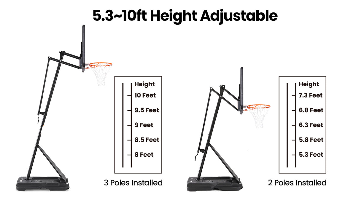 AWII Sport 44" Portable Basketball Hoop – 5.3–10 FT Height Adjustment in 10 Levels