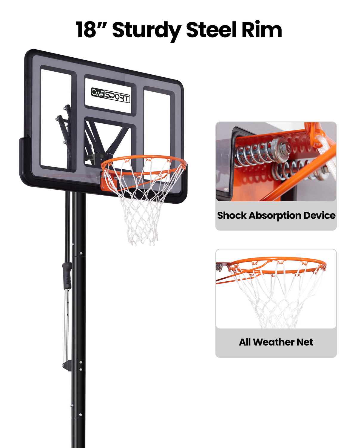 AWII Sport 48" Basketball Hoop – 18 Inch Steel Rim with All-Weather Net